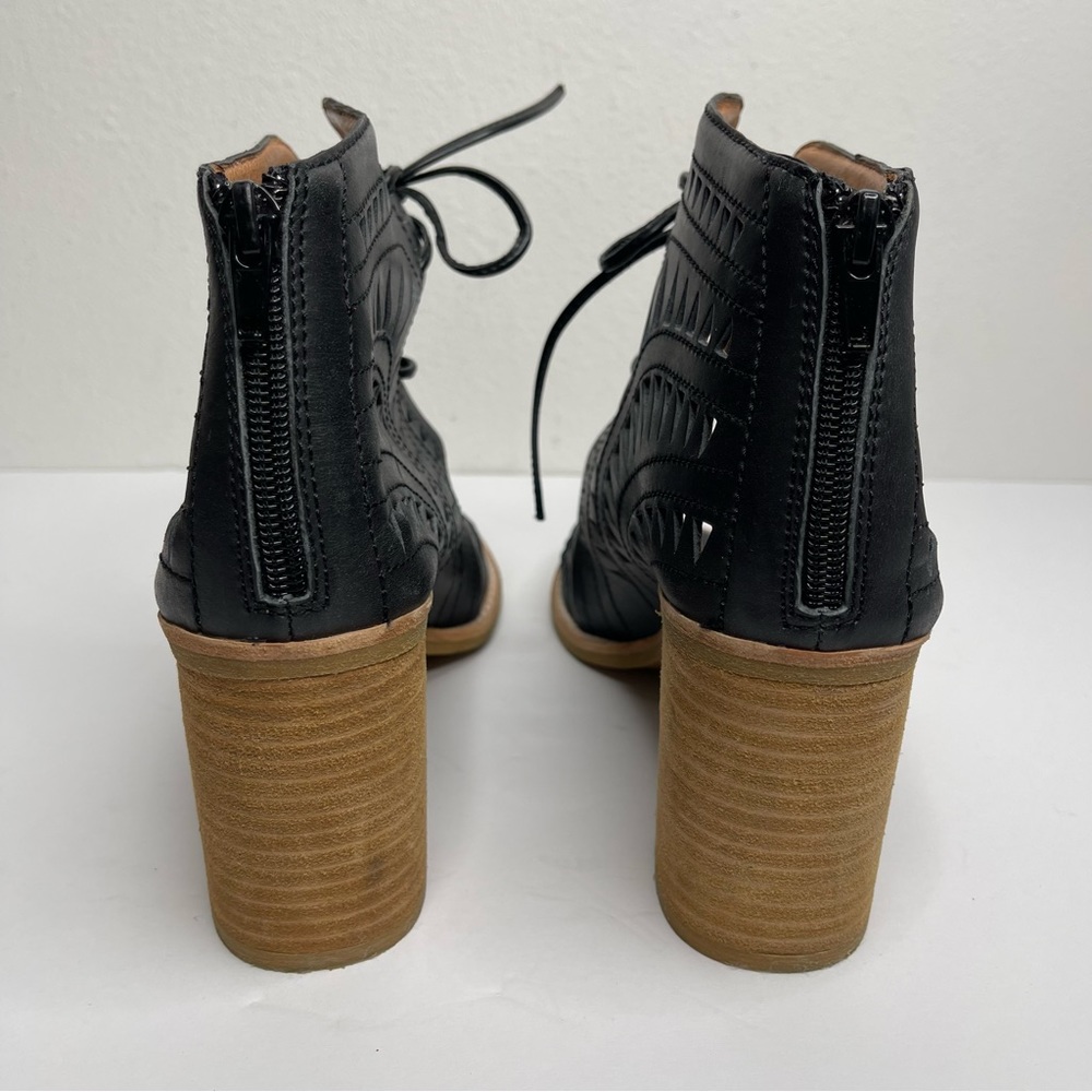 Jeffrey Campbell Cordillo Black Laser Cut Leather Heel Booties Sandals Size 10 - Picture 8 of 17